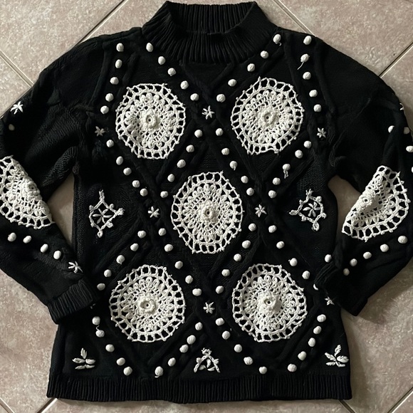Rare Vintage Knit Cullinane Sweater From 80’s w/ Crochet Detailing - Picture 1 of 4